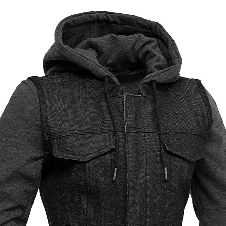 Essex Women's Motorcycle Denim Vest with Removable Sweatshirt Women's Denim Vest Vests
