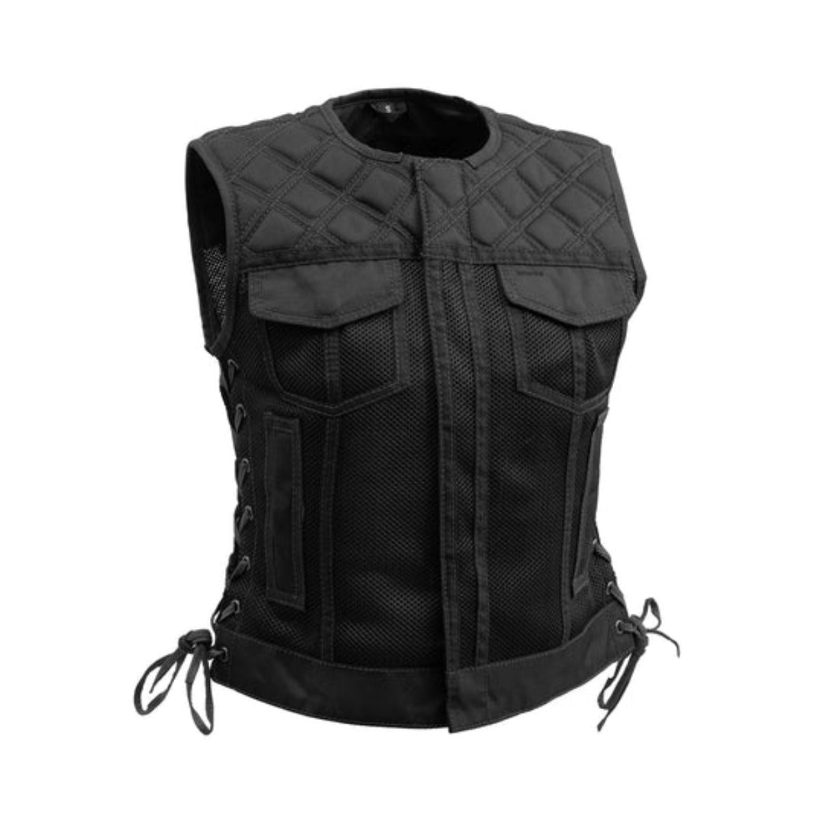 First Manufacturing Bonnie - Women's Moto Mesh Motorcycle Vest, Black