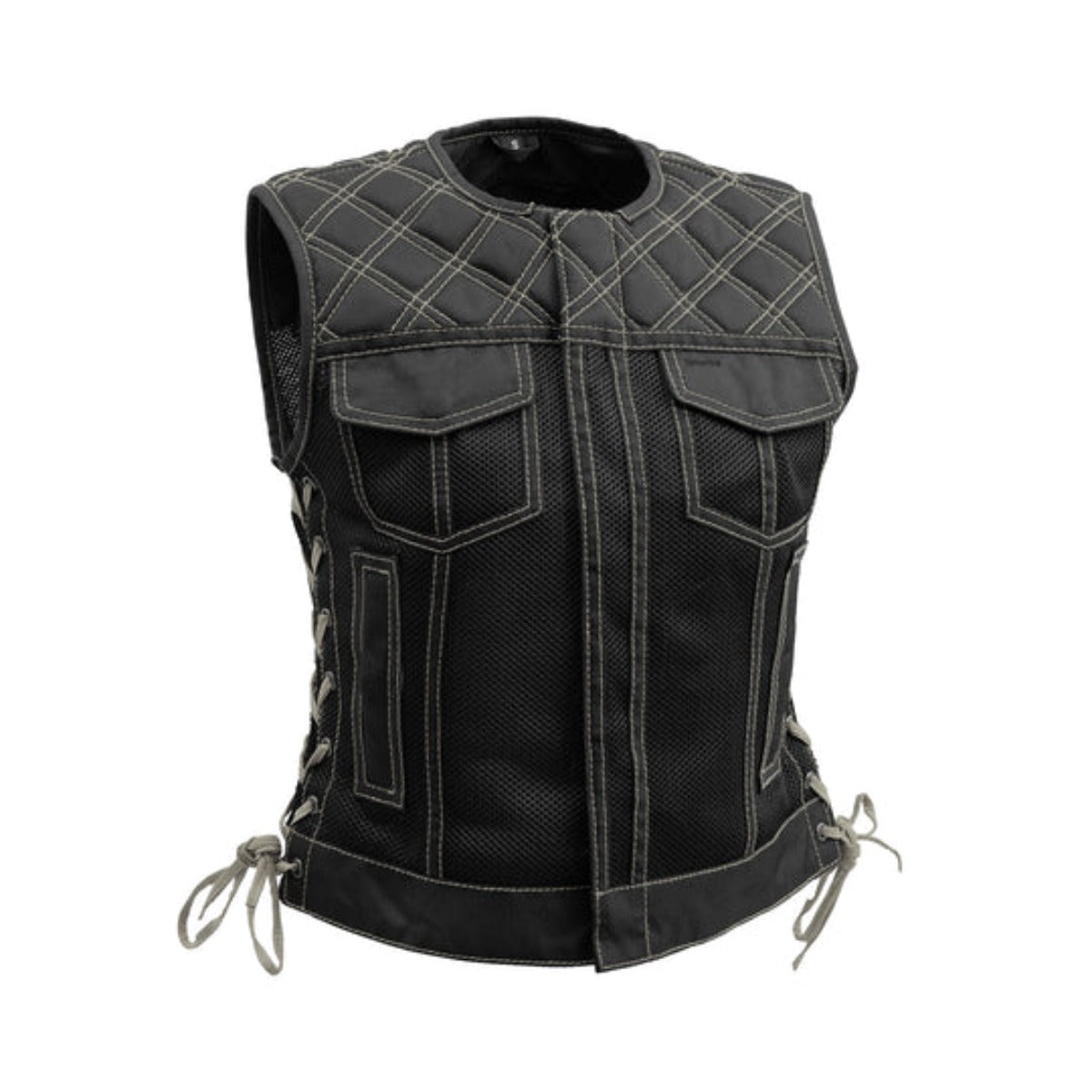 First Manufacturing Bonnie - Women's Moto Mesh Motorcycle Vest, Black/Gray