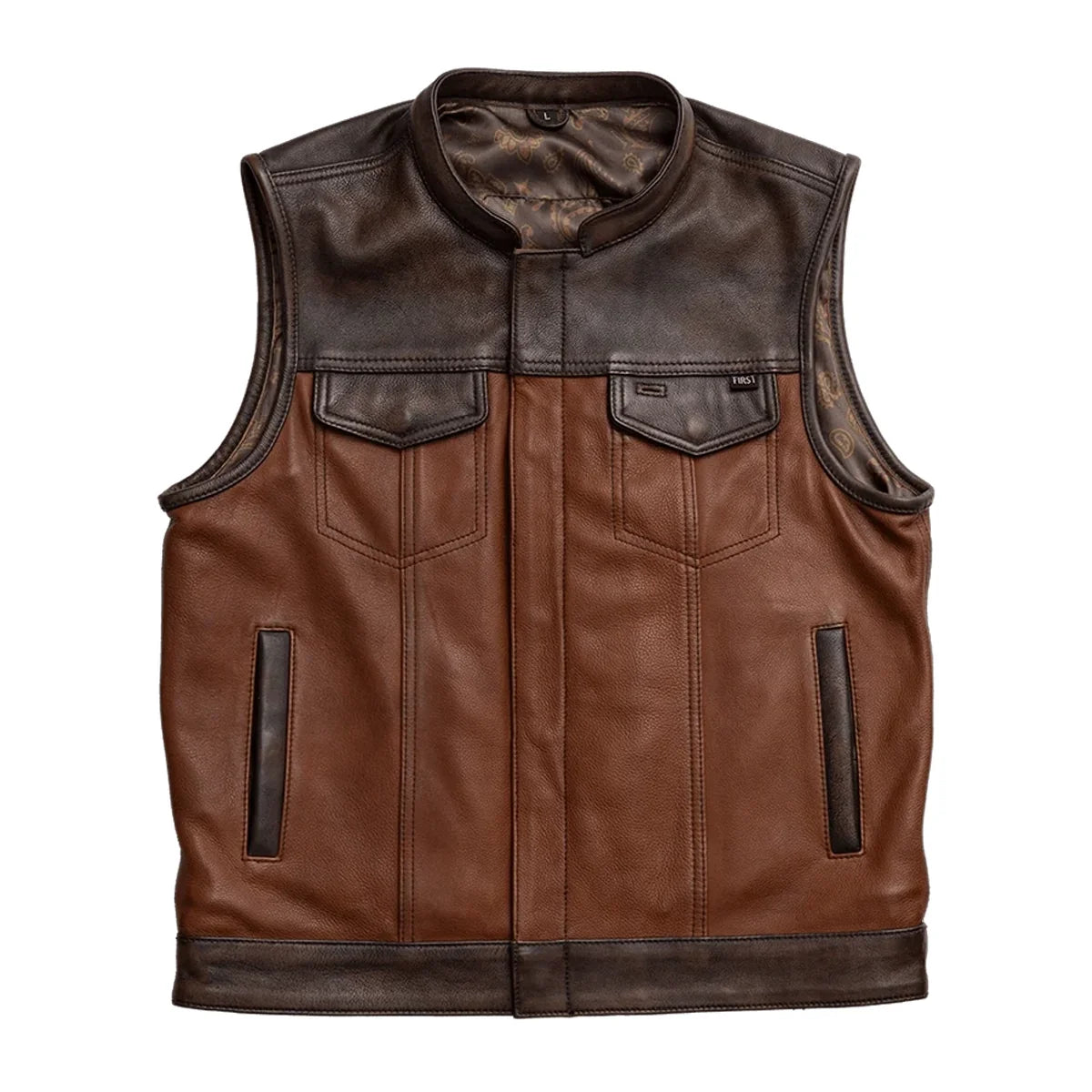 Gunner Men's Leather Motorcycle Vest (Limited Edition) Factory Customs First Manufacturing Company Copper Cognac S