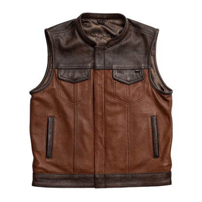 Gunner Men's Leather Motorcycle Vest (Limited Edition) Factory Customs First Manufacturing Company Copper Cognac S