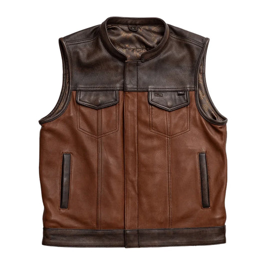 Gunner Men's Leather Motorcycle Vest (Limited Edition) Factory Customs First Manufacturing Company Copper Cognac S