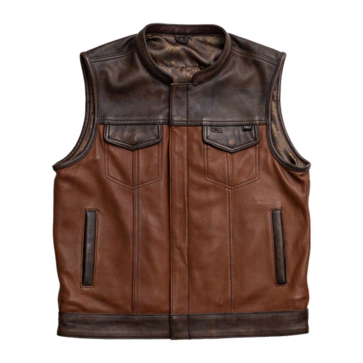 First Manufacturing Gunner - Men's Leather Motorcycle Vest, Cognac