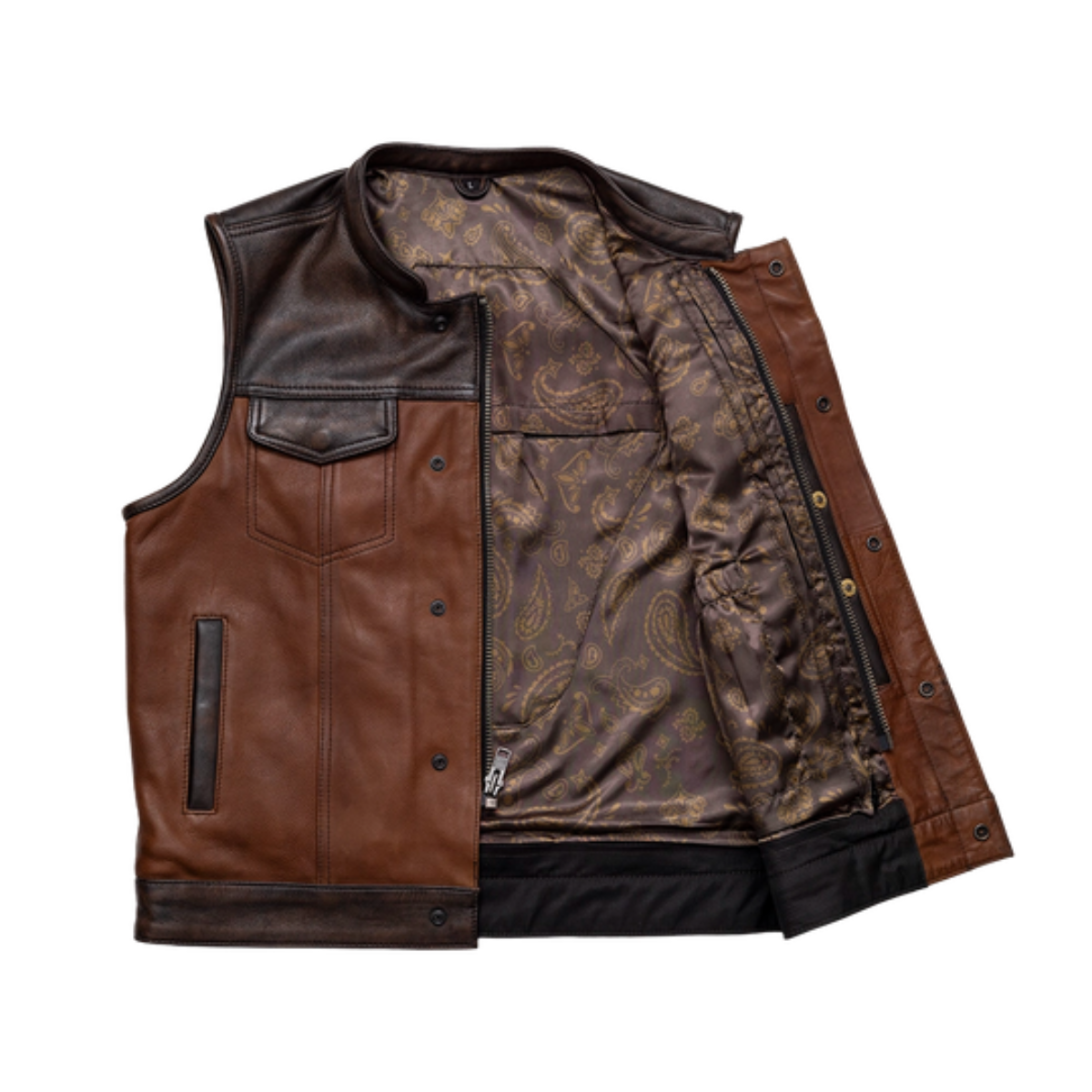 First Manufacturing Gunner - Men's Leather Motorcycle Vest, Cognac