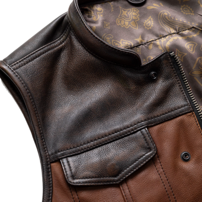 First Manufacturing Gunner - Men's Leather Motorcycle Vest, Cognac