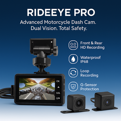 Motorcycle Black Dual Lens Dash Cam Video Recorder 3 Inch HD 1080P + Free sd card