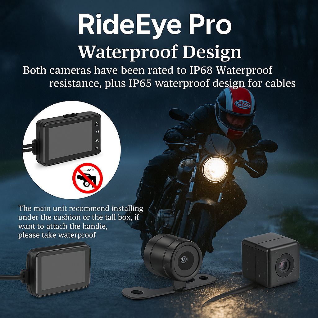 Motorcycle Black Dual Lens Dash Cam Video Recorder 3 Inch HD 1080P + Free sd card