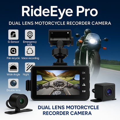Motorcycle Black Dual Lens Dash Cam Video Recorder 3 Inch HD 1080P + Free sd card