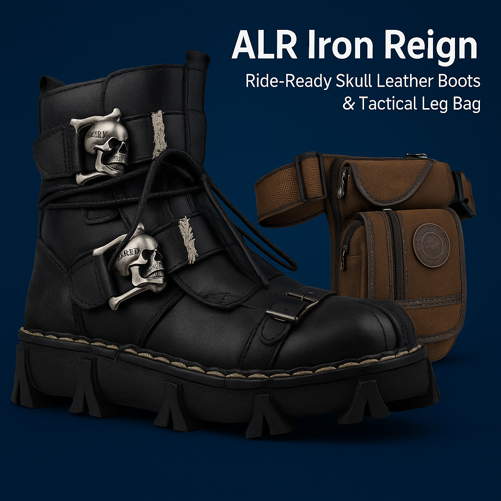 Wide-Fit Iron Reign Skull Boots + Free Leg Bag