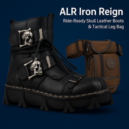 Wide-Fit Iron Reign Skull Boots + Free Leg Bag