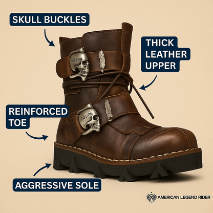 Wide-Fit Iron Reign Skull Boots + Free Leg Bag