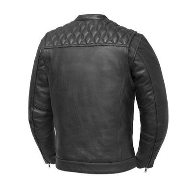 First Manufacturing Cinder - Men's Cafe Style Leather Jacket, Black