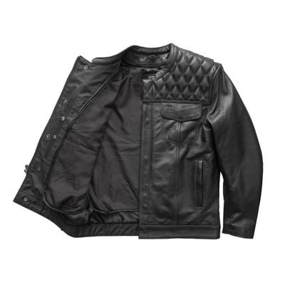 First Manufacturing Cinder - Men's Cafe Style Leather Jacket, Black