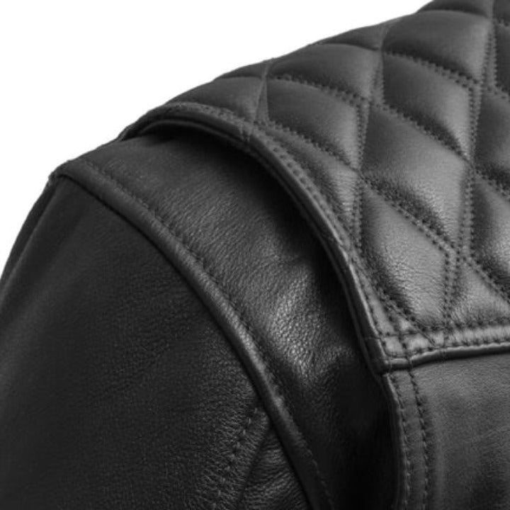 First Manufacturing Cinder - Men's Cafe Style Leather Jacket, Black