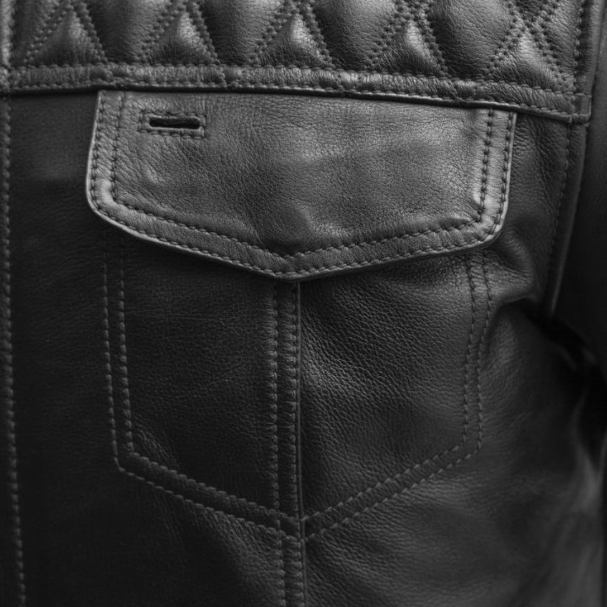 First Manufacturing Cinder - Men's Cafe Style Leather Jacket, Black