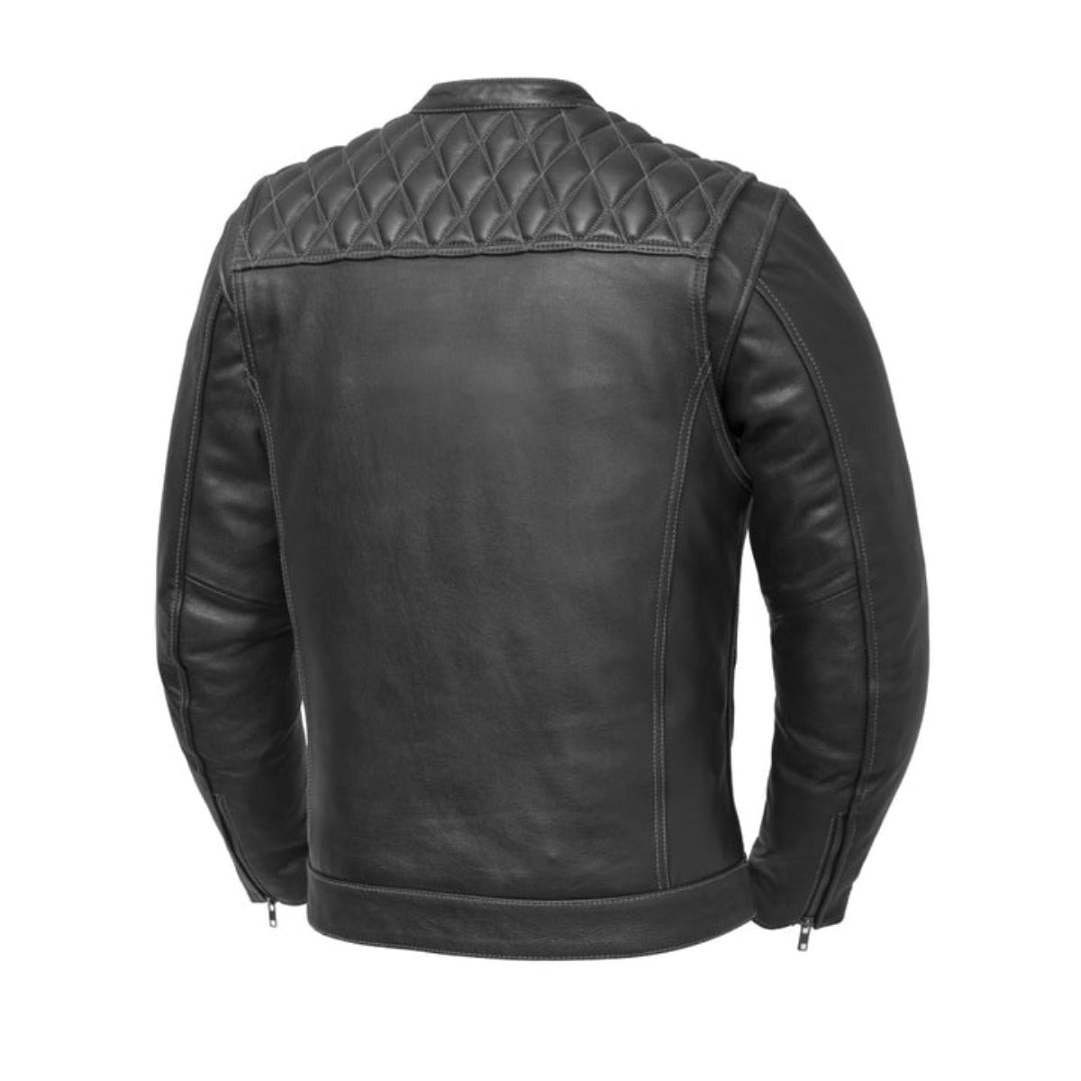 First Manufacturing Cinder - Men's Cafe Style Leather Jacket, Black/Grey