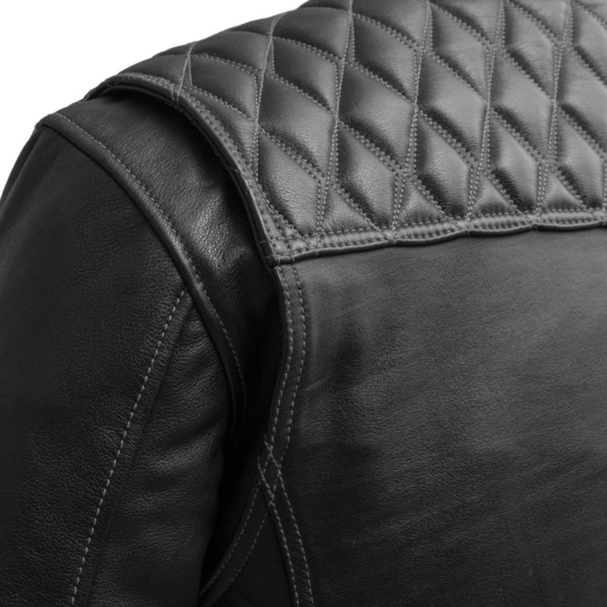 First Manufacturing Cinder - Men's Cafe Style Leather Jacket, Black/Grey
