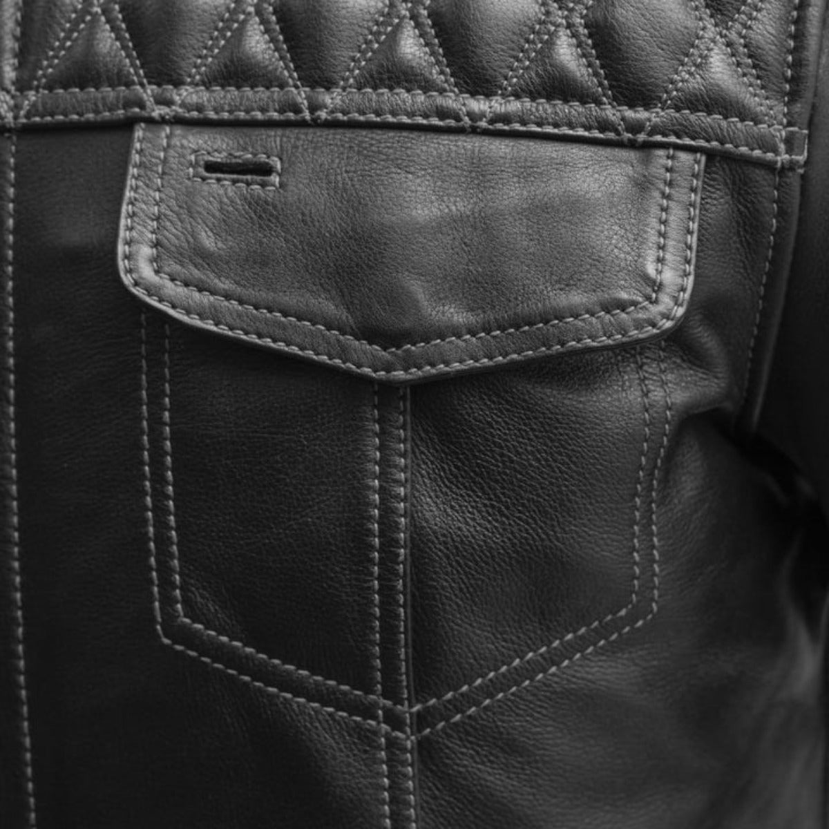 First Manufacturing Cinder - Men's Cafe Style Leather Jacket, Black/Grey