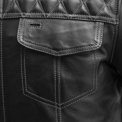 First Manufacturing Cinder - Men's Cafe Style Leather Jacket, Black/Grey