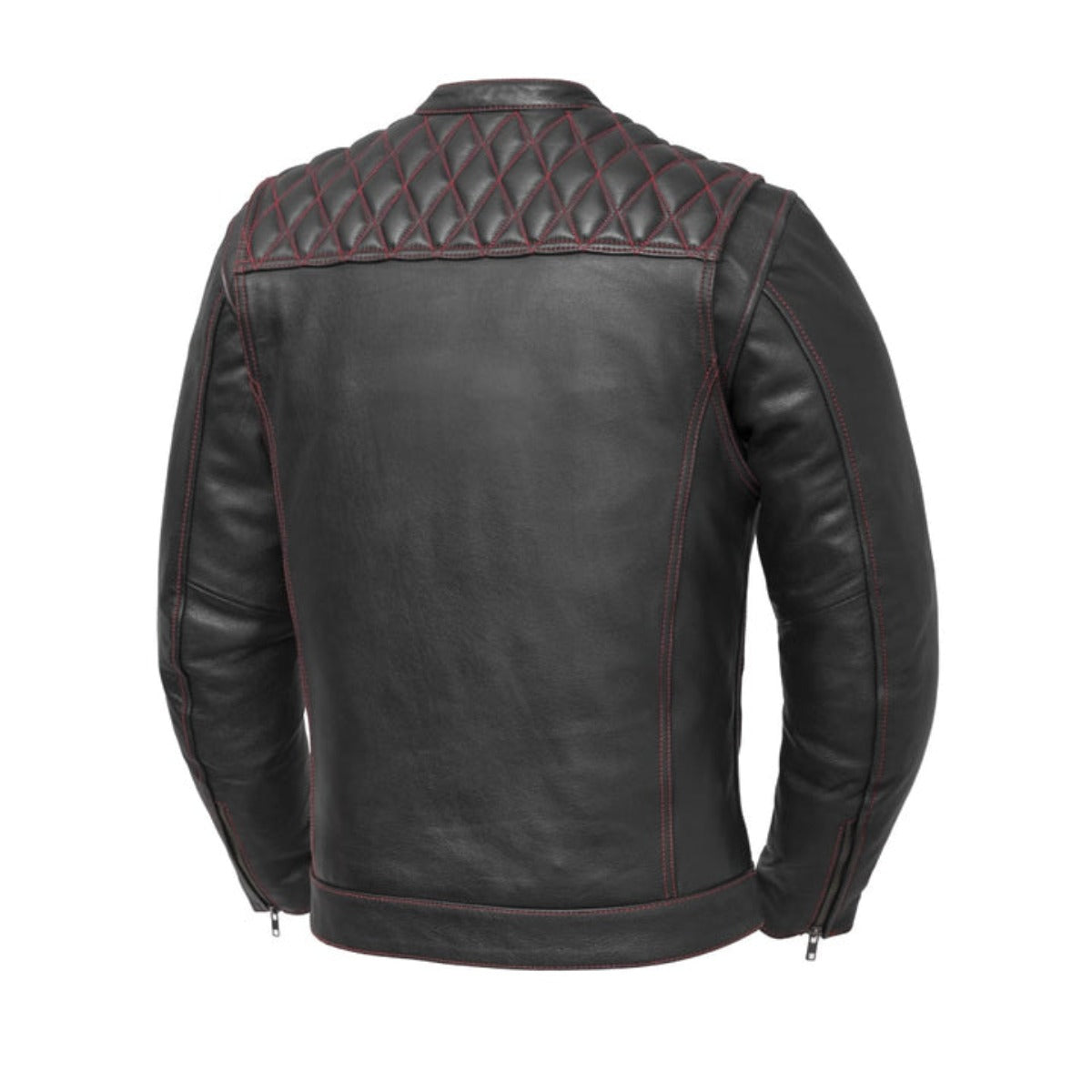 First Manufacturing Cinder - Men's Cafe Style Leather Jacket, Black/Red