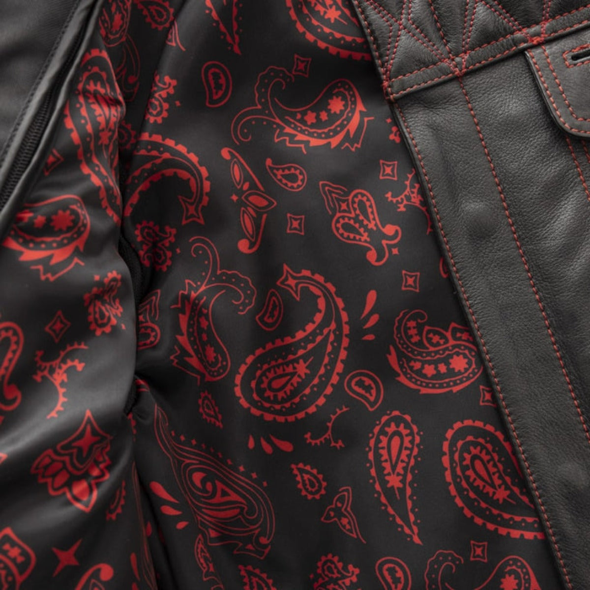 First Manufacturing Cinder - Men's Cafe Style Leather Jacket, Black/Red