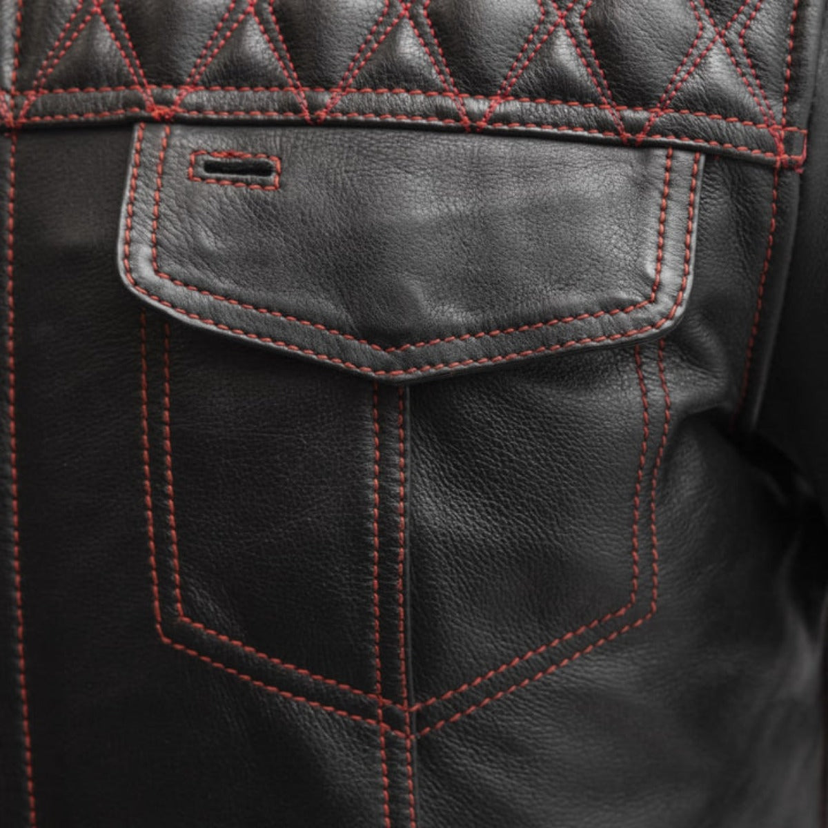 First Manufacturing Cinder - Men's Cafe Style Leather Jacket, Black/Red