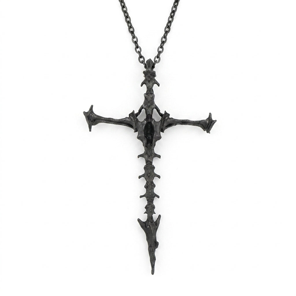 Stainless Steel Biker Ring - Diablo Skull Skeleton Cross Pendant Neckl