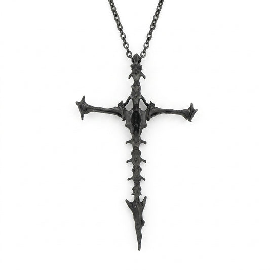 Stainless Steel Biker Ring - Diablo Skull Skeleton Cross Pendant Neckl