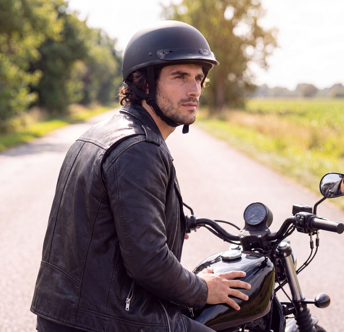 Detour Helmets D.O.T. Flat Black Half Helmet for Motorcycle Riders with Visor
