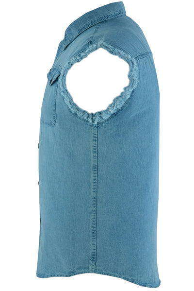 DM Men's Blue Lightweight Sleeveless Denim Shirt