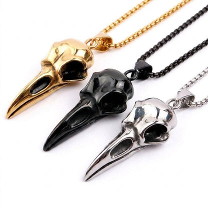 Stainless Steel Biker Ring - Punk Vintage Viking Crow Head Bird Skull
