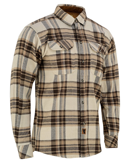 Vance Leather VB1720CoCr Men's Coffee & Cream Long Sleeve Plaid Button Down Casual Flannel Shirt, 100% Cotton, Corduroy Cuffs