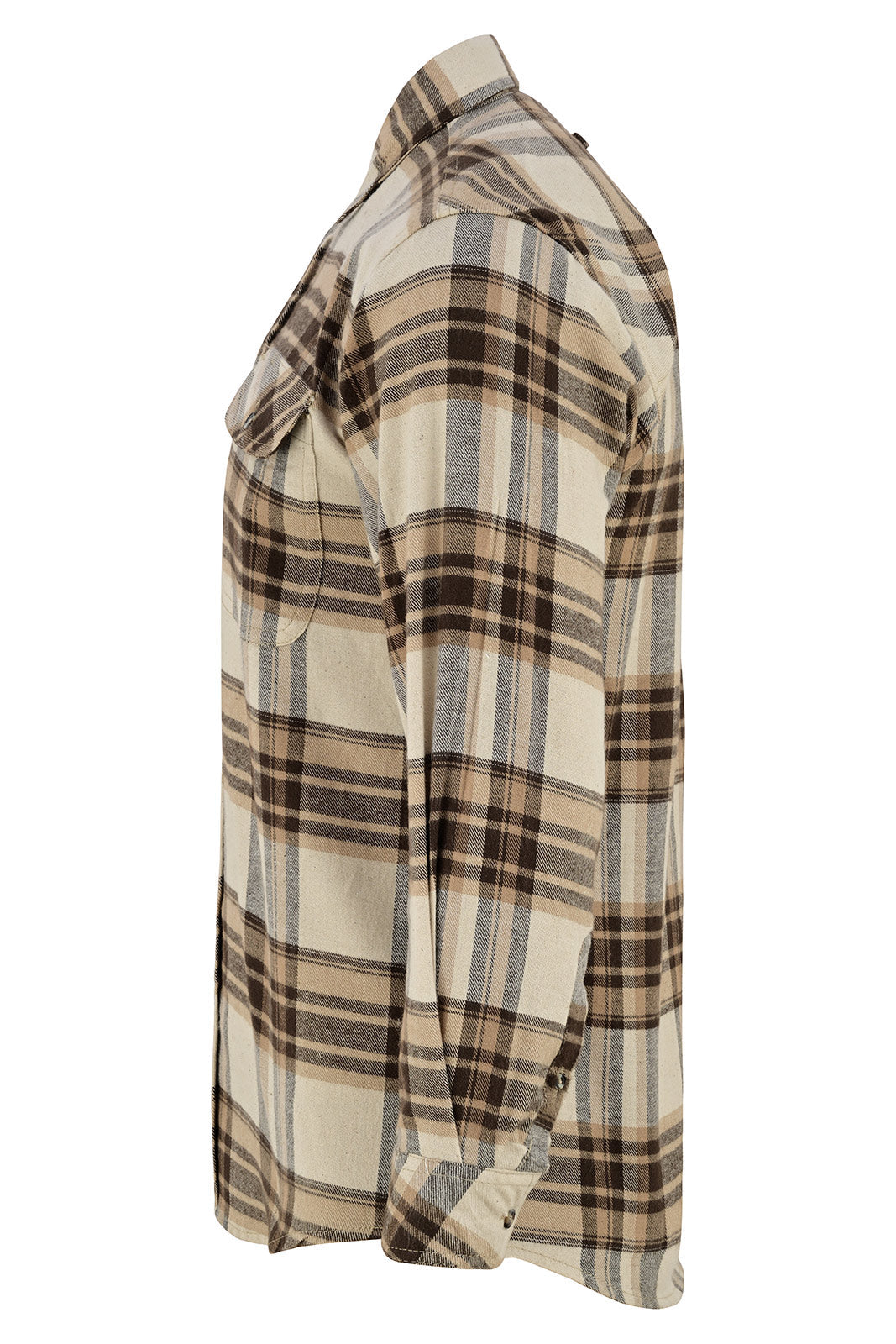 Vance Leather VB1720CoCr Men's Coffee & Cream Long Sleeve Plaid Button Down Casual Flannel Shirt, 100% Cotton, Corduroy Cuffs
