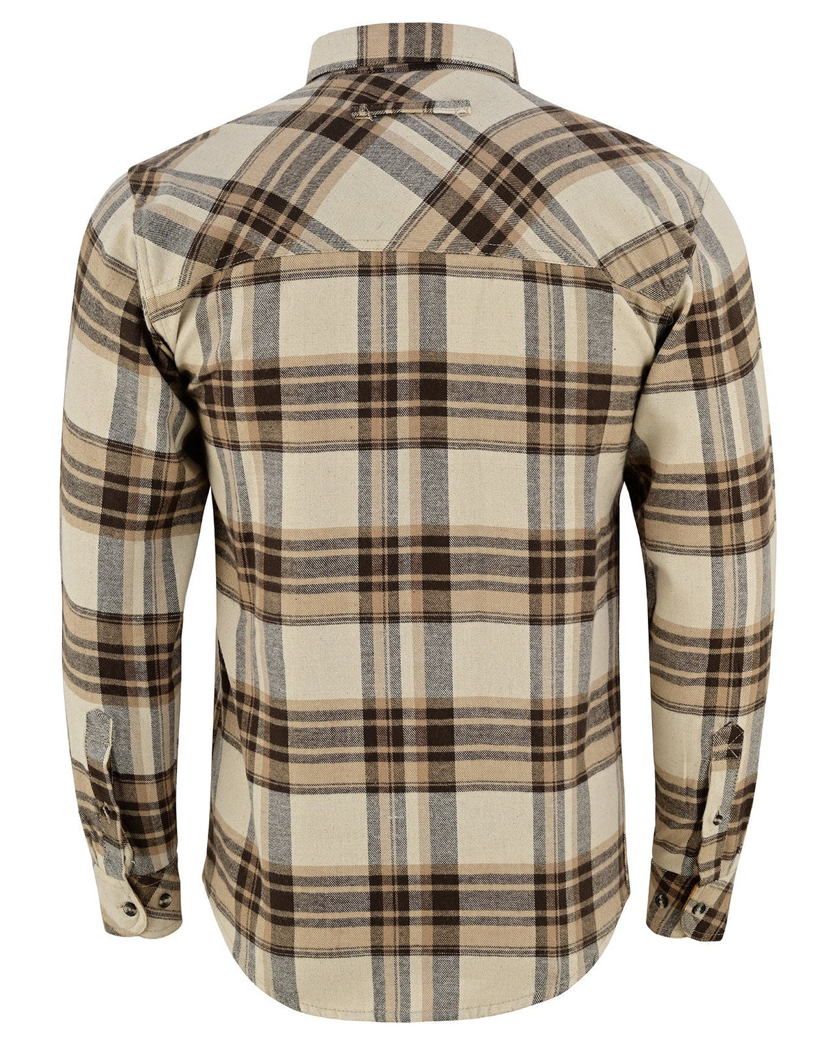 Vance Leather VB1720CoCr Men's Coffee & Cream Long Sleeve Plaid Button Down Casual Flannel Shirt, 100% Cotton, Corduroy Cuffs
