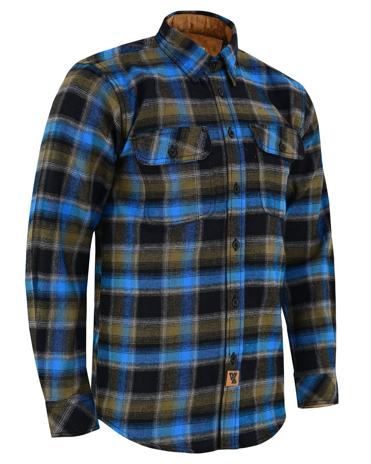 Vance Leather VB1716BrBl Plaid River Men's Long Sleeve Plaid Button Down Casual Flannel Shirt, 100% Cotton, Corduroy Cuffs
