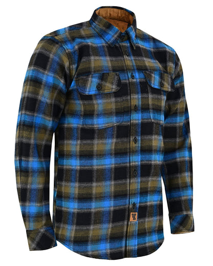Vance Leather VB1716BrBl Plaid River Men's Long Sleeve Plaid Button Down Casual Flannel Shirt, 100% Cotton, Corduroy Cuffs