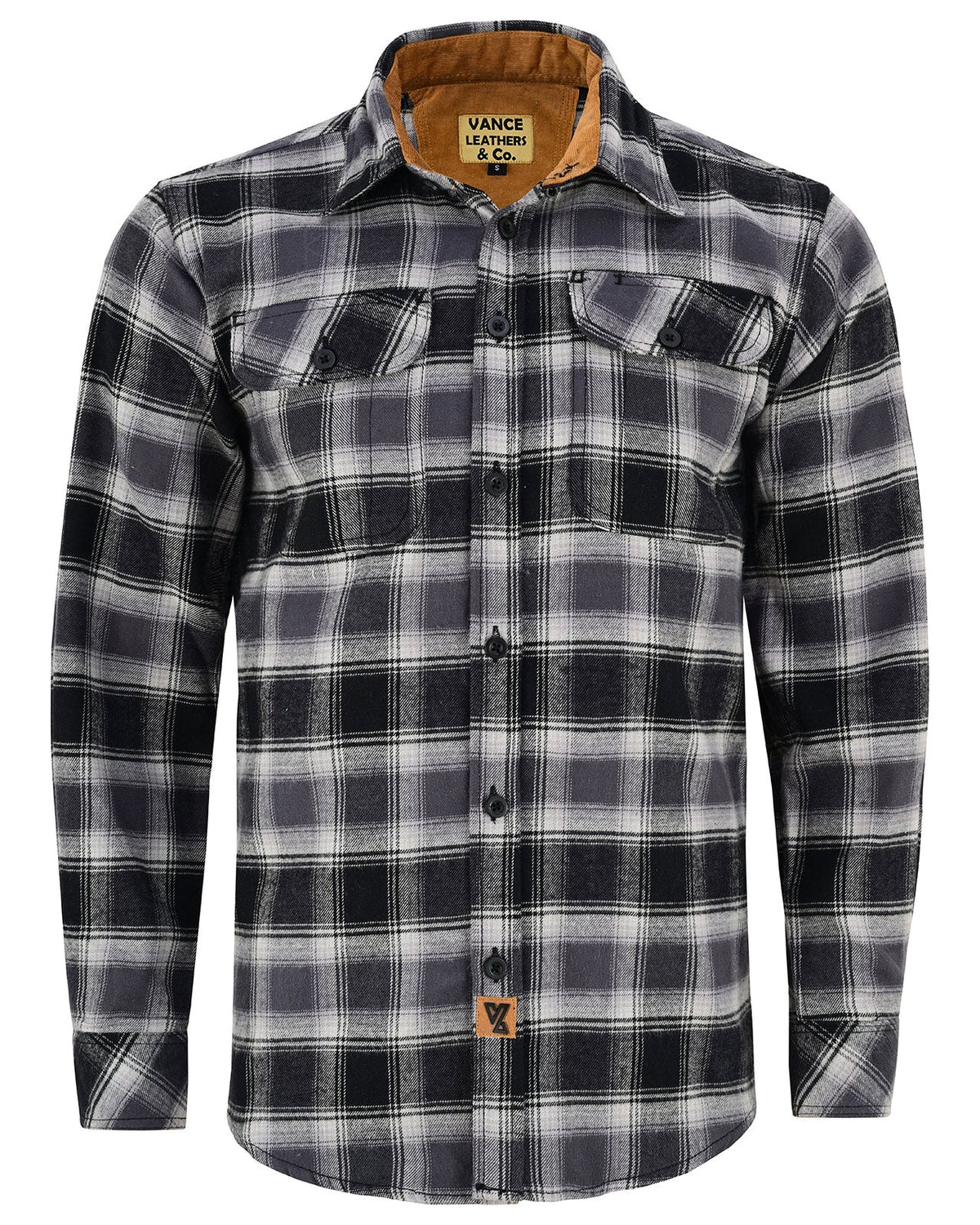 Vance Leather VB1711BG Castlerock Men's Long Sleeve Plaid Button Down Casual Flannel Shirt, 100% Cotton, Corduroy Cuffs