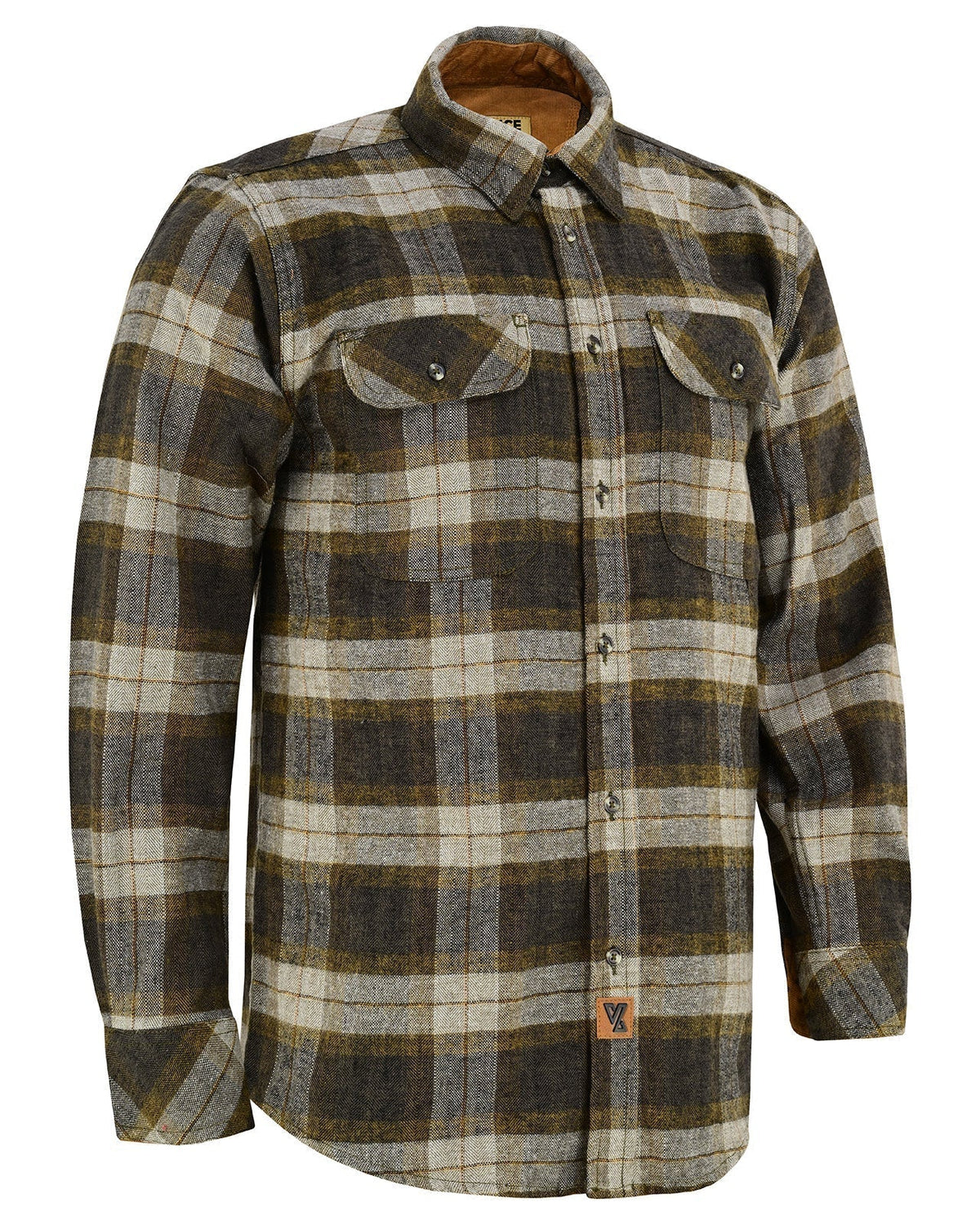 Vance Leather VB1713TG Tuscan Gold Men's Long Sleeve Plaid Button Down Casual Flannel Shirt, 100% Cotton, Corduroy Cuffs