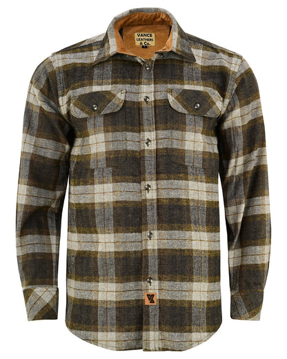 Vance Leather VB1713TG Tuscan Gold Men's Long Sleeve Plaid Button Down Casual Flannel Shirt, 100% Cotton, Corduroy Cuffs