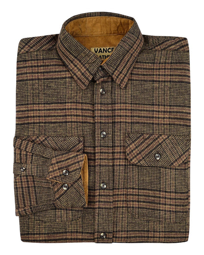 Vance Leather VB1715BRN Sequoia Men's Long Sleeve Plaid Button Down Casual Flannel Shirt, 100% Cotton, Corduroy Cuffs