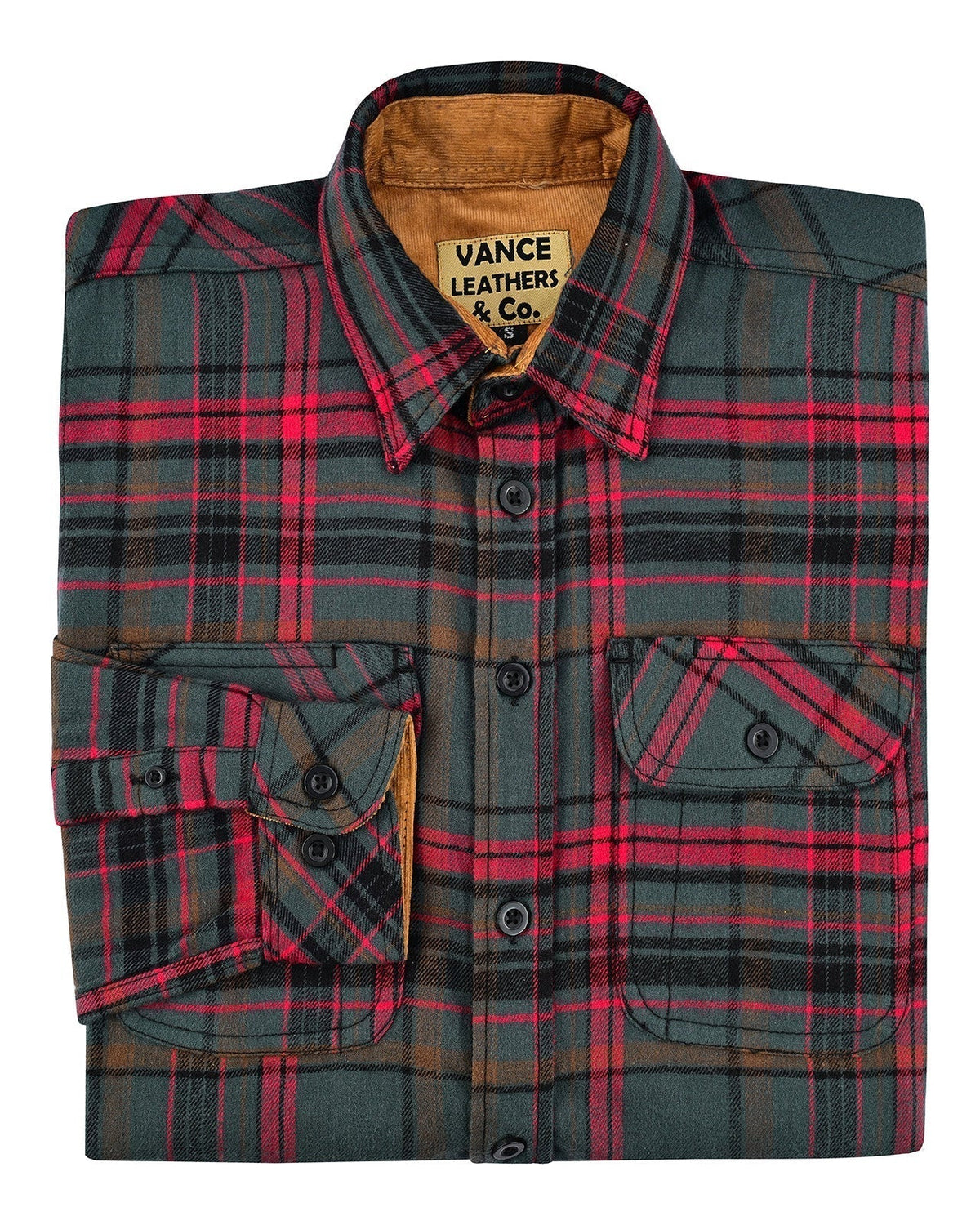 Woodlot Men's Long Sleeve Plaid Button Down Casual Flannel Shirt, 100% Cotton, Corduroy Cuffs