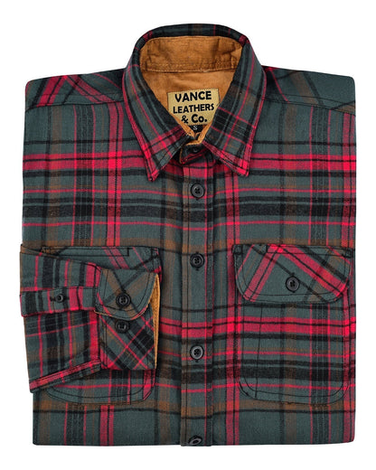 Woodlot Men's Long Sleeve Plaid Button Down Casual Flannel Shirt, 100% Cotton, Corduroy Cuffs