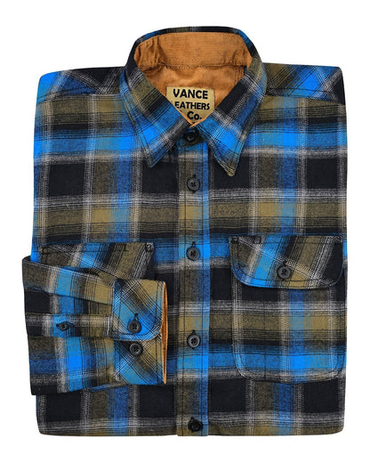 Vance Leather VB1716BrBl Plaid River Men's Long Sleeve Plaid Button Down Casual Flannel Shirt, 100% Cotton, Corduroy Cuffs