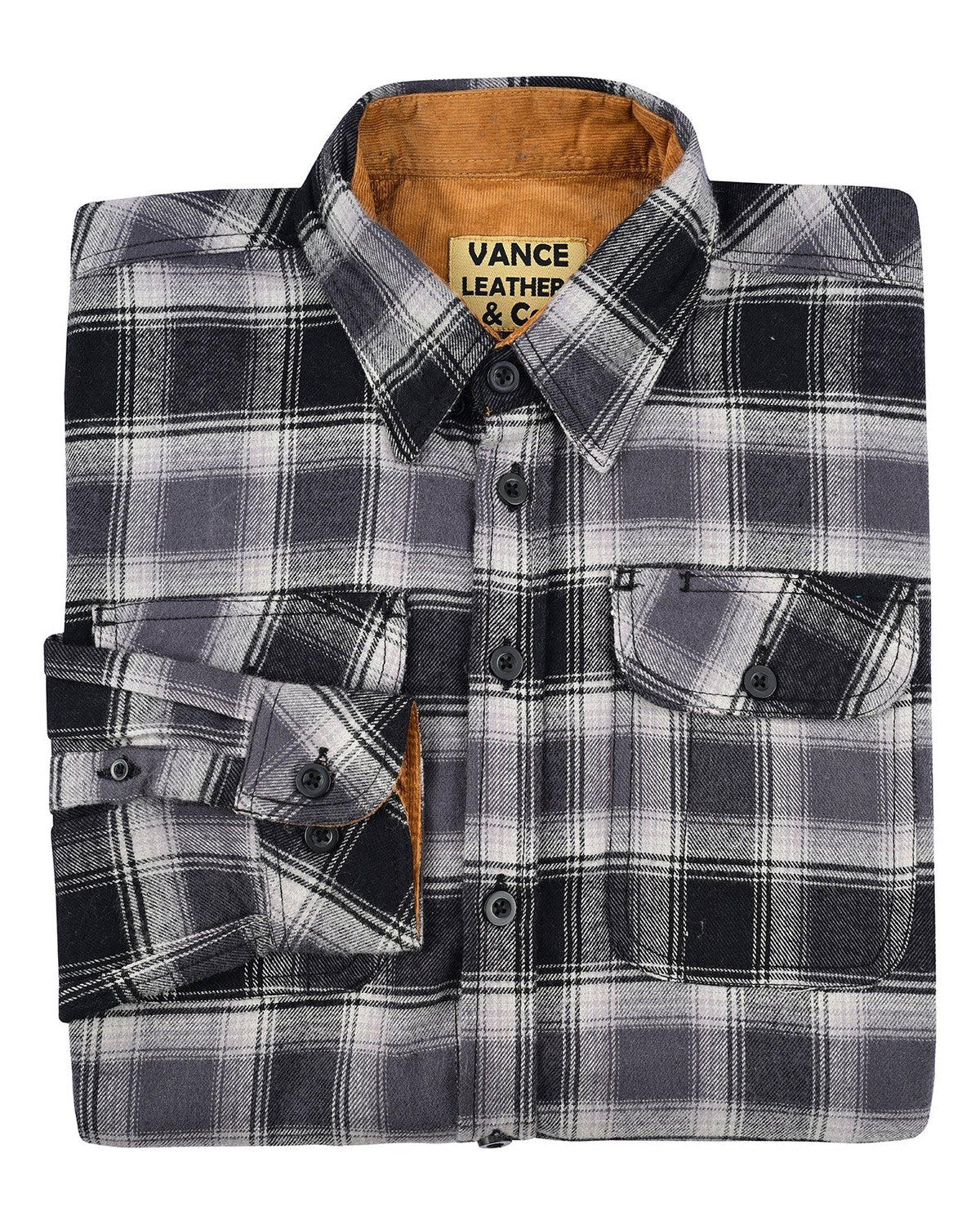 Vance Leather VB1711BG Castlerock Men's Long Sleeve Plaid Button Down Casual Flannel Shirt, 100% Cotton, Corduroy Cuffs