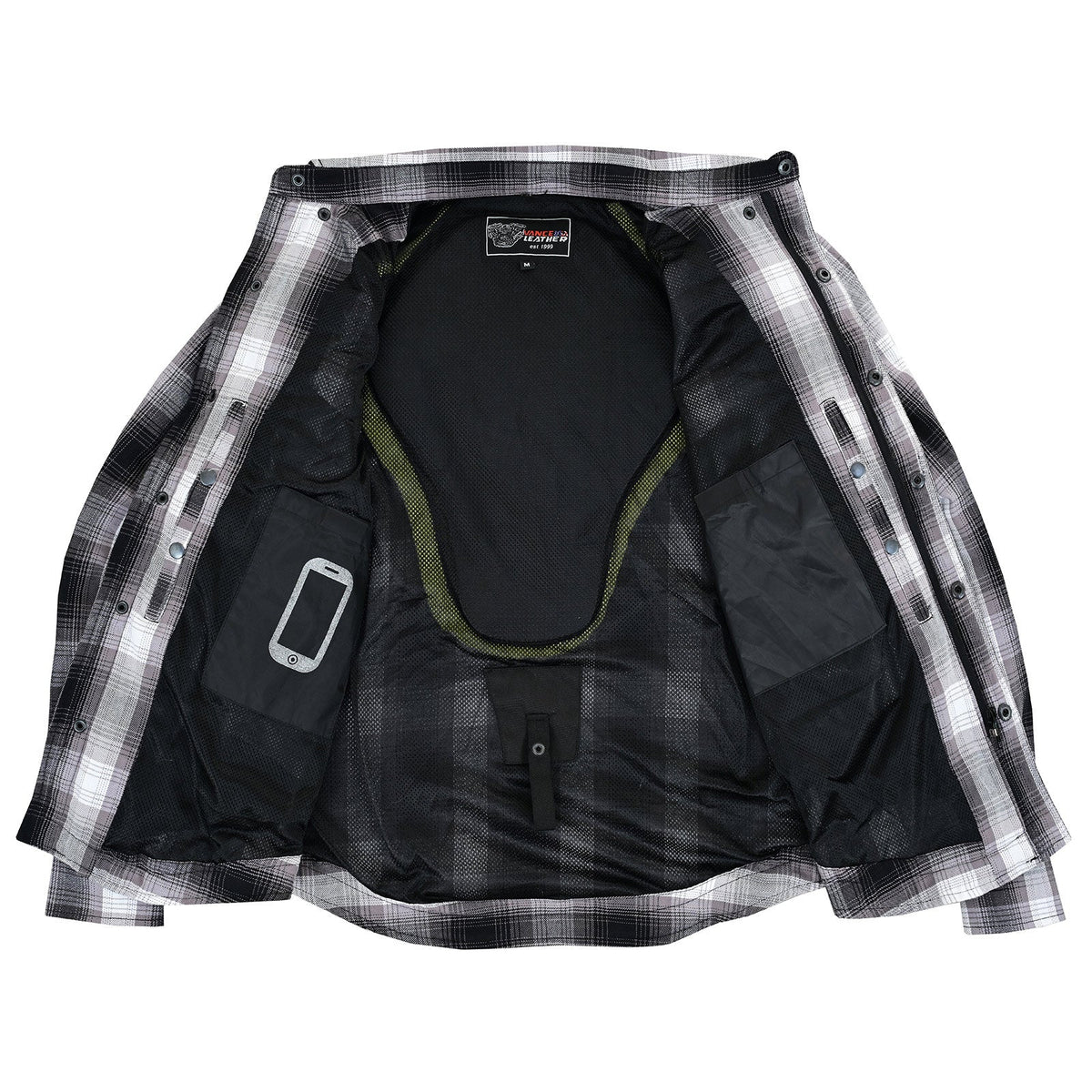 Mens Timberwolf Armored Flannel Motorcycle Shirt w/Underarm Ventilation & CE Approved Armor Reinforced w/Aramid Fiber