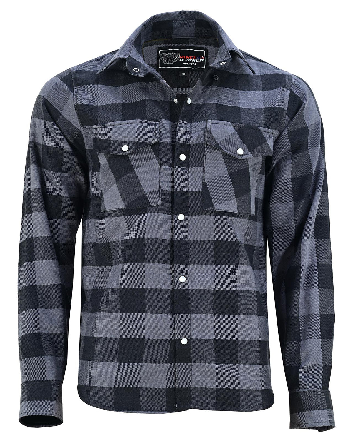 Vance Grey Men's Long Sleeve Plaid Snap Down Casual Flannel Shirt, 100% Cotton