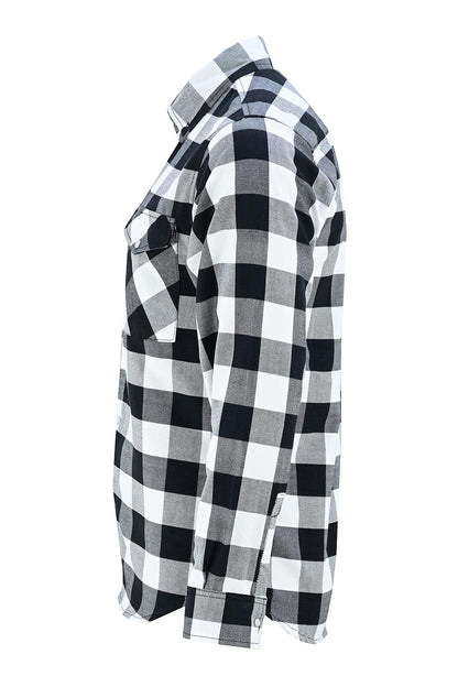 Vance White & Black Men's Long Sleeve Plaid Snap Down Casual Flannel Shirt, 100% Cotton