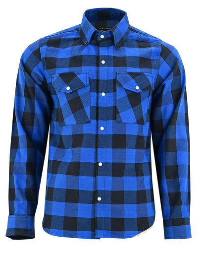 Vance Blue Men's Long Sleeve Plaid Snap Down Casual Flannel Shirt, 100% Cotton