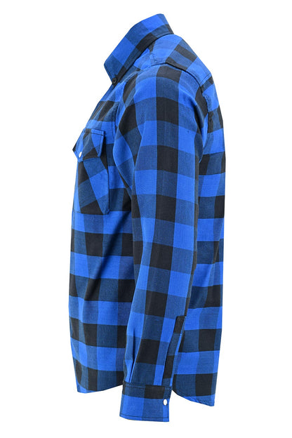 Vance Blue Men's Long Sleeve Plaid Snap Down Casual Flannel Shirt, 100% Cotton