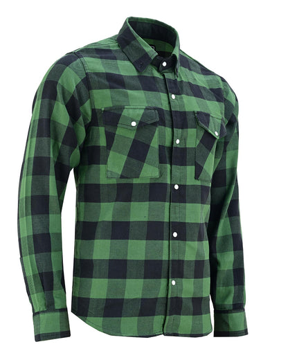 Vance VB740GnB Green Men's Long Sleeve Plaid Snap Down Casual Flannel Shirt, 100% Cotton